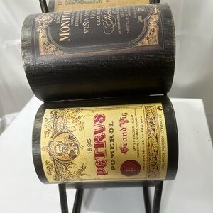 Very Rare Vintage Black Metal Wine Rack for 6 bottles